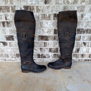 Jeffrey Campbell Free People Sz 9 Laces Buckled Brown Cow Hide Leather Boots OTK